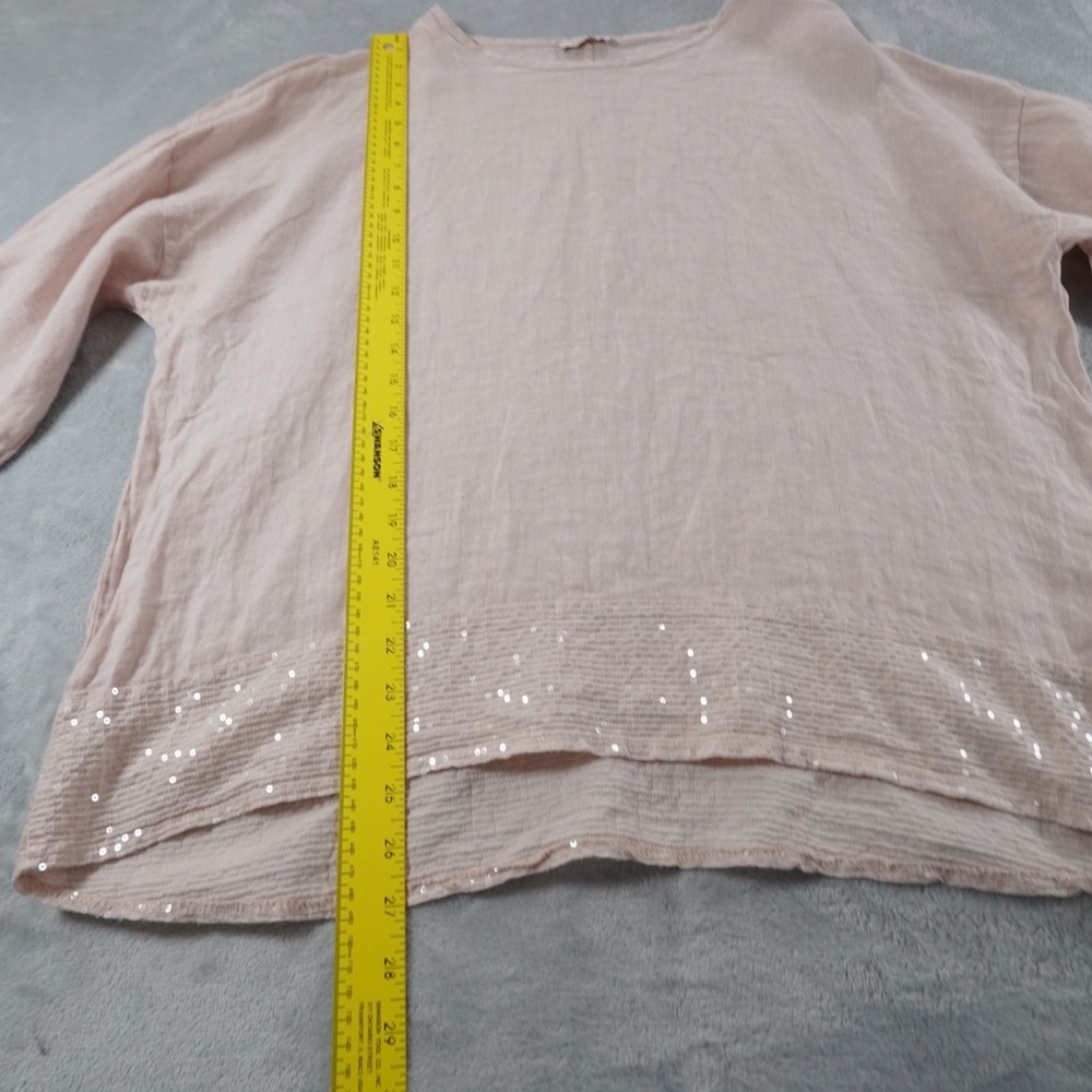 Bella Umbra Linen Top Womens L Blush Pink Sequins Relaxed Coastal Beach Italy - Picture 5 of 12